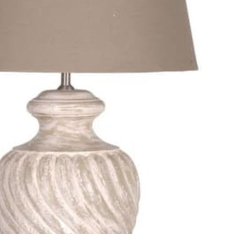 White Wash Wooden Bulbous Table Lamp